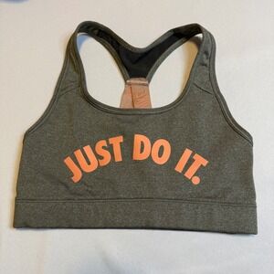 Nike Just Do It Sports Bra Gray Peach Racerback Medium Support Workout Gym